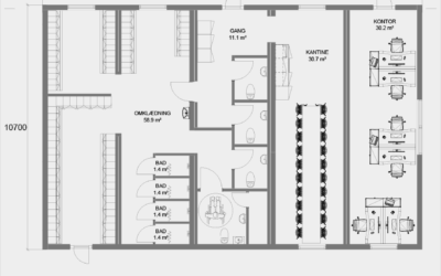 178 m2 velfærdsbygning med kontor