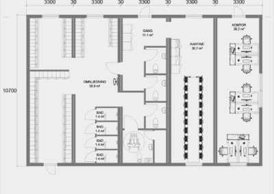 178 m2 velfærdsbygning med kontor