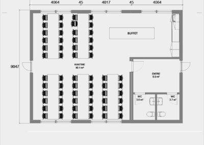 FOCUS Moduler A/S Brugtbørs: Modulbygning på 111 m2 - et stort lokale samt køkken og toiletter