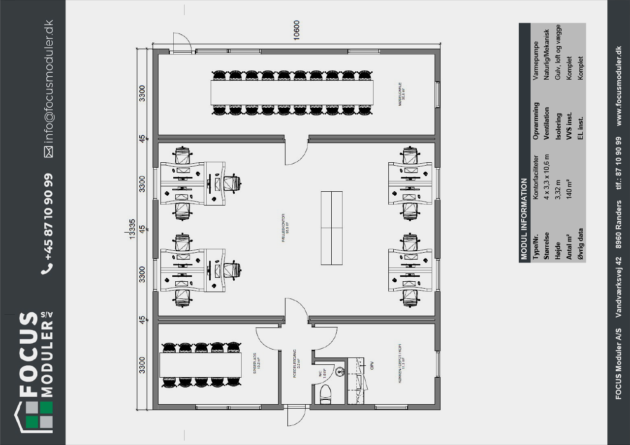 Kontorbyggeri i special-moduler som tilbygning | FOCUS Moduler A/S - Salg og udlejning af pavillon- og modulbyggeri 140m² Midlertidig Kontor – Velegnet til byggepladser