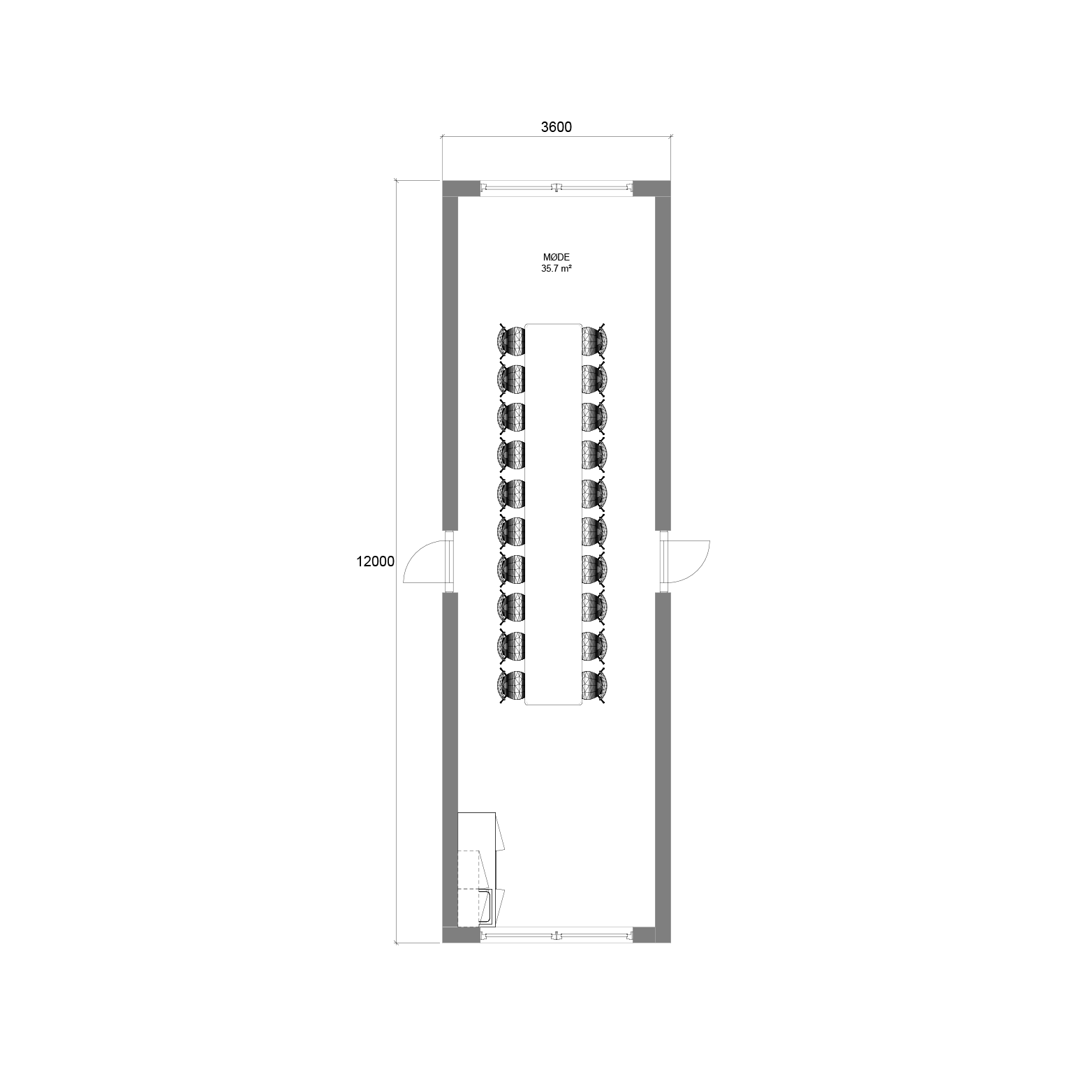 Forslag til indretning: 43 m2 mødefaciliteter | FOCUS Moduler A/S - Salg og udlejning af pavillon- og modulbyggeri Forslag til indretning: 43 m2 mødefaciliteter