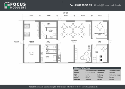 FOCUS Moduler A/S Brugtbørs: 200 m2 modulbygning - fleksibel løsning til institution, kontor, genhusning m.m.